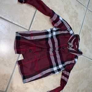 Authentic Burberry maroon plaid shirt size 2 boy